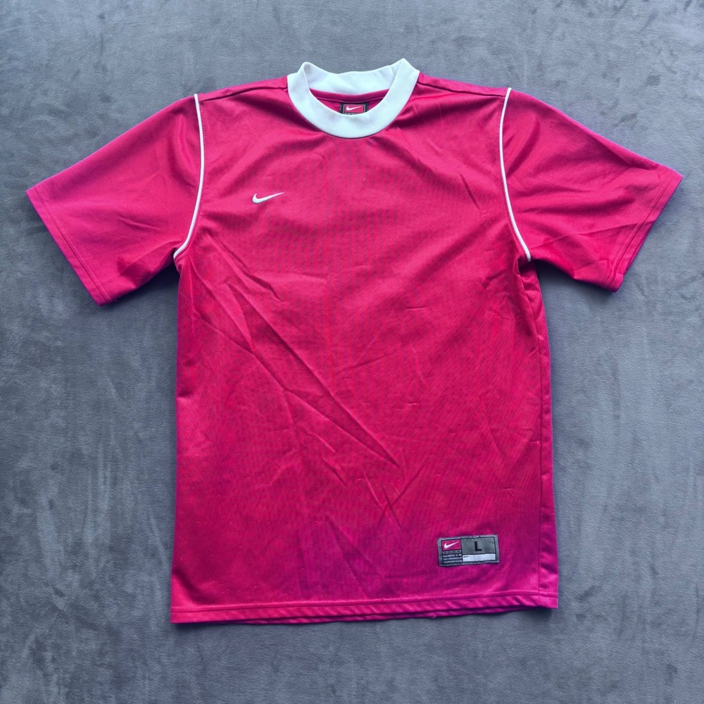 VTG Nike Team Boys Red Soccer Jersey Short Sleeve Number 21 Graphic Size L 14-16